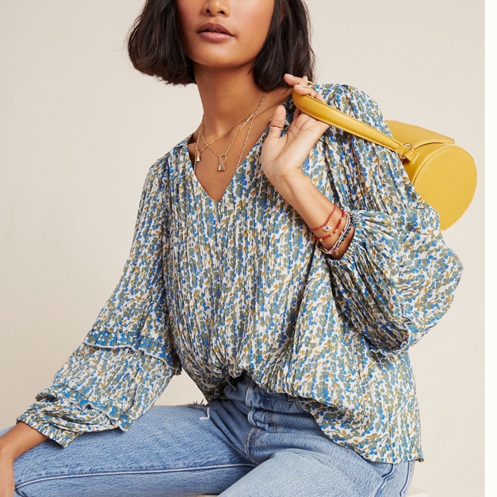 Anthropologie Maeve Pleated Blouse Size Large - Picture 1 of 5